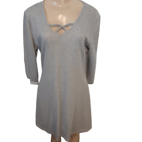 Women’s 3/4 sleeve gray sweatshirt fleece dress size large. - Picture 1 of 8